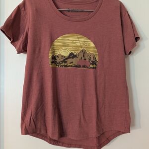 Stio Graphic Pink and Tan Short Sleeve Tee